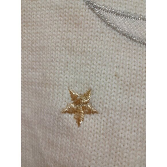 Vintage Womens 3D Santa And Reindeer Holiday Christmas Sweater Ivory Size L - Picture 3 of 11